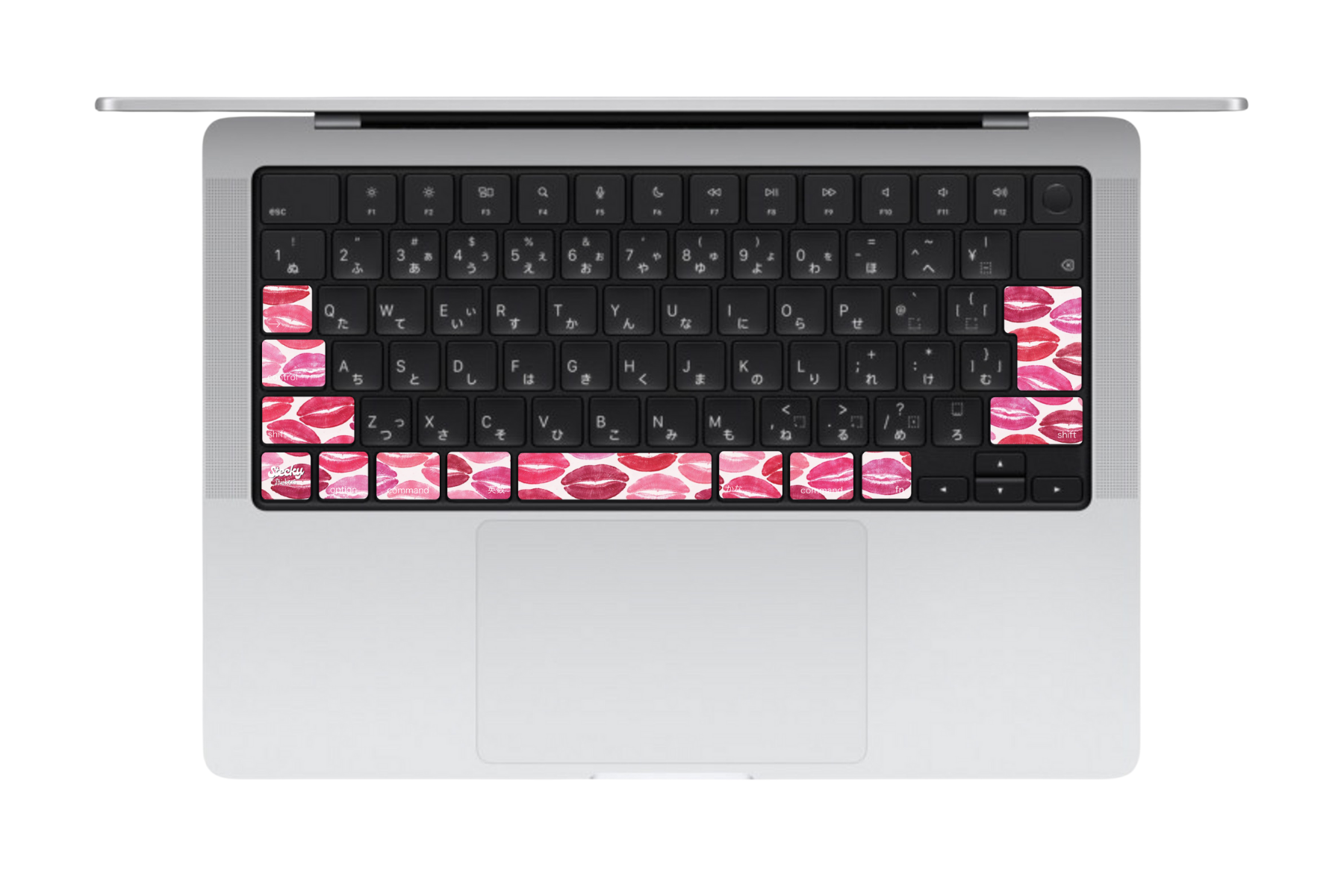 Fatal Kiss キス柄ピンク MacBookキーボードシール 一部キー JIS配列対応 Stecky Stickers